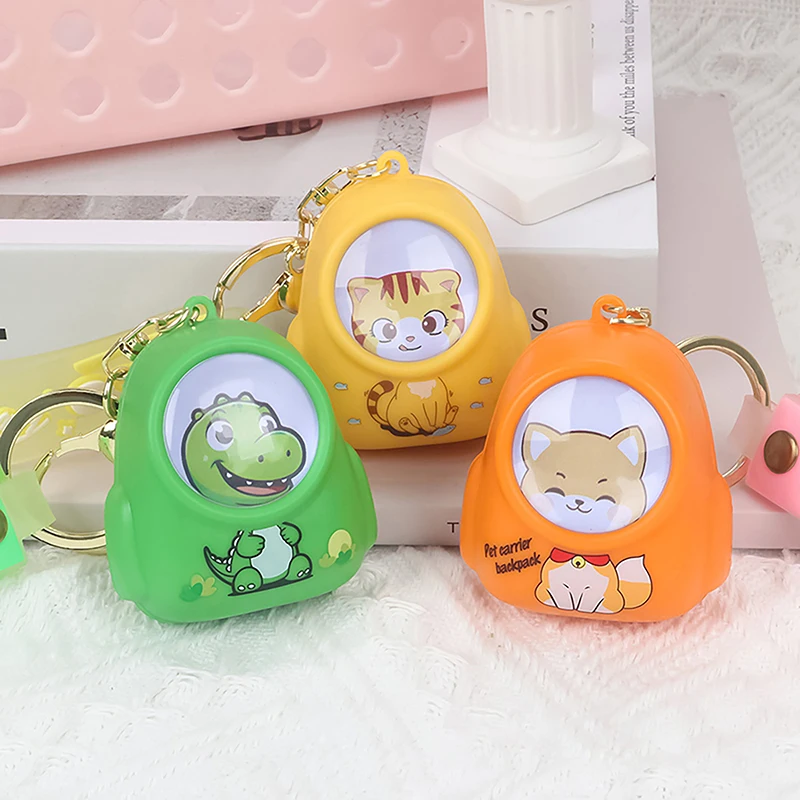 1PC Cute Cat Dog Dinosaur Bag Small Night Light Keychain Kawaii Bags Hang Atmosphere Light Key Chain With Sound Making