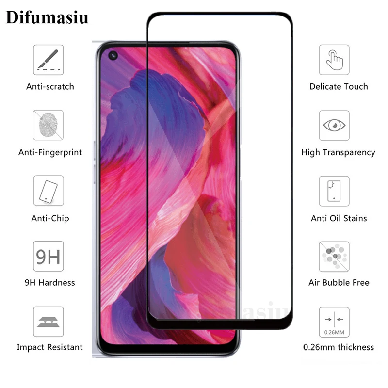 Tempered Glass For OPPO A74 5G 3in1 Full Screen Protector Camera Lens Film Carbon Fiber Back Film