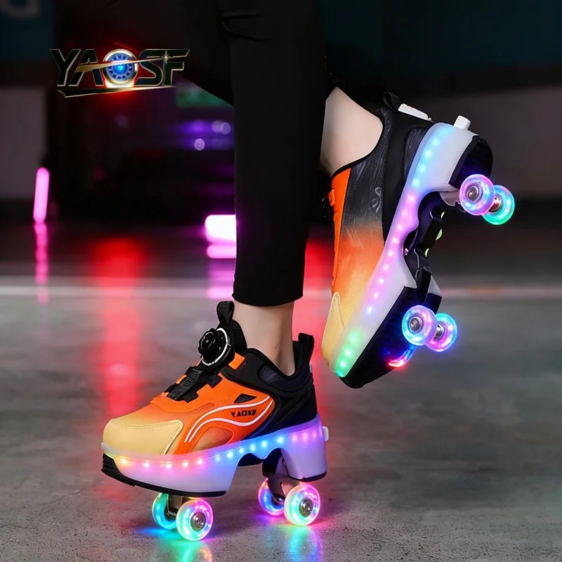 

Upgraded version of children's and teenagers' roller skates with illuminated wheels and one click retractable roller skates