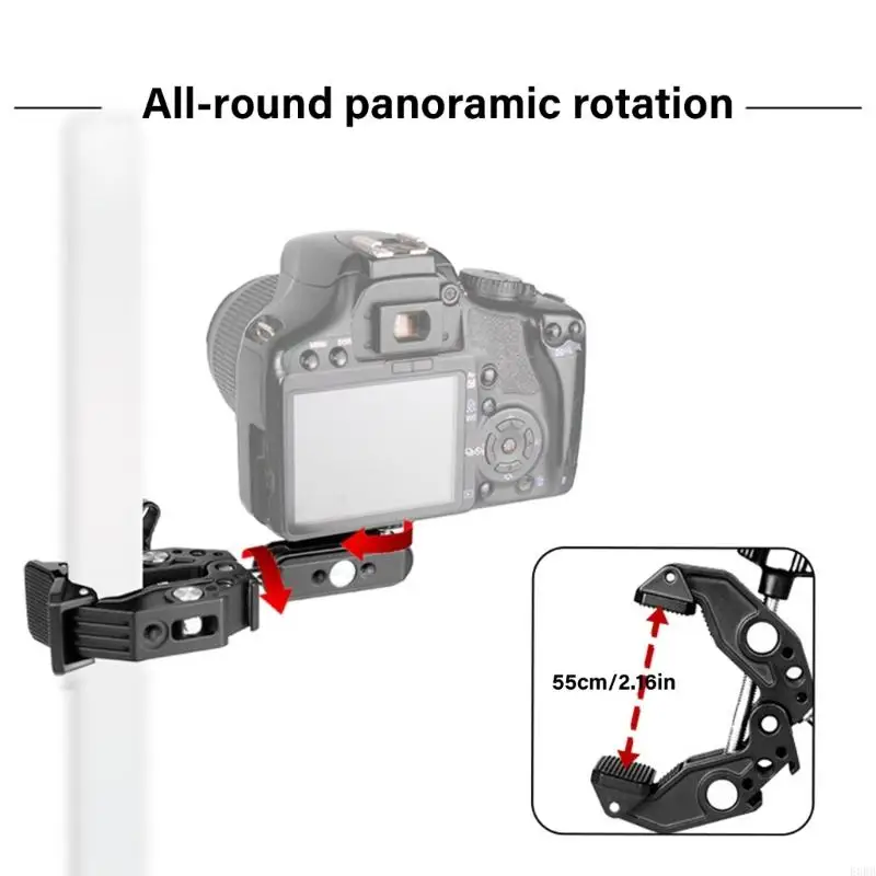 

E0BB Heavy Duty 3" Two Ball Head Magics Arm Clamp with Cold Shoe Mount 1/4" Thread for Phone Action Camera Desk Tripods Rigs