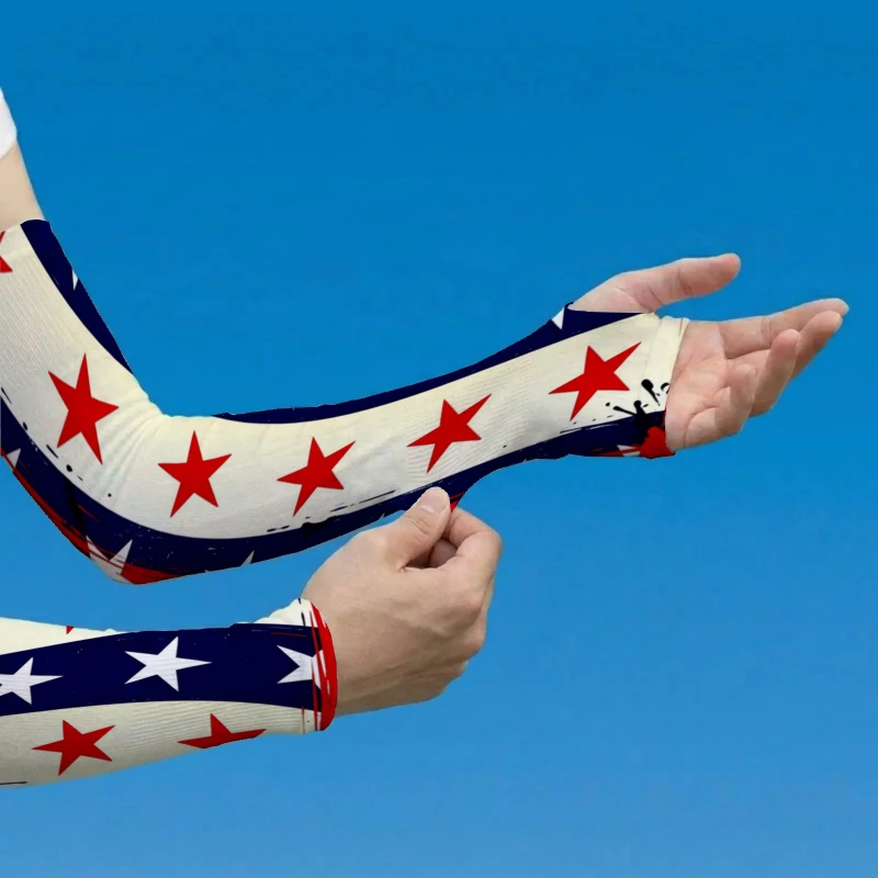 Unisex Ice Sleeve Arm Covers American Pattern Red White Blue Color Block Star-Striped Design Suitable for Running