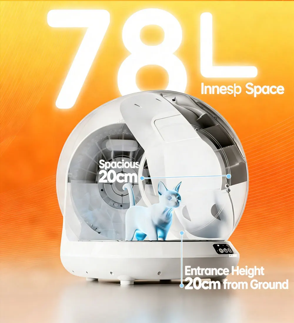 Raymax 78L Automatic Smart Self Cleaning Cat - Box App Control Deodorant Cat Toilet with Matching - Mat