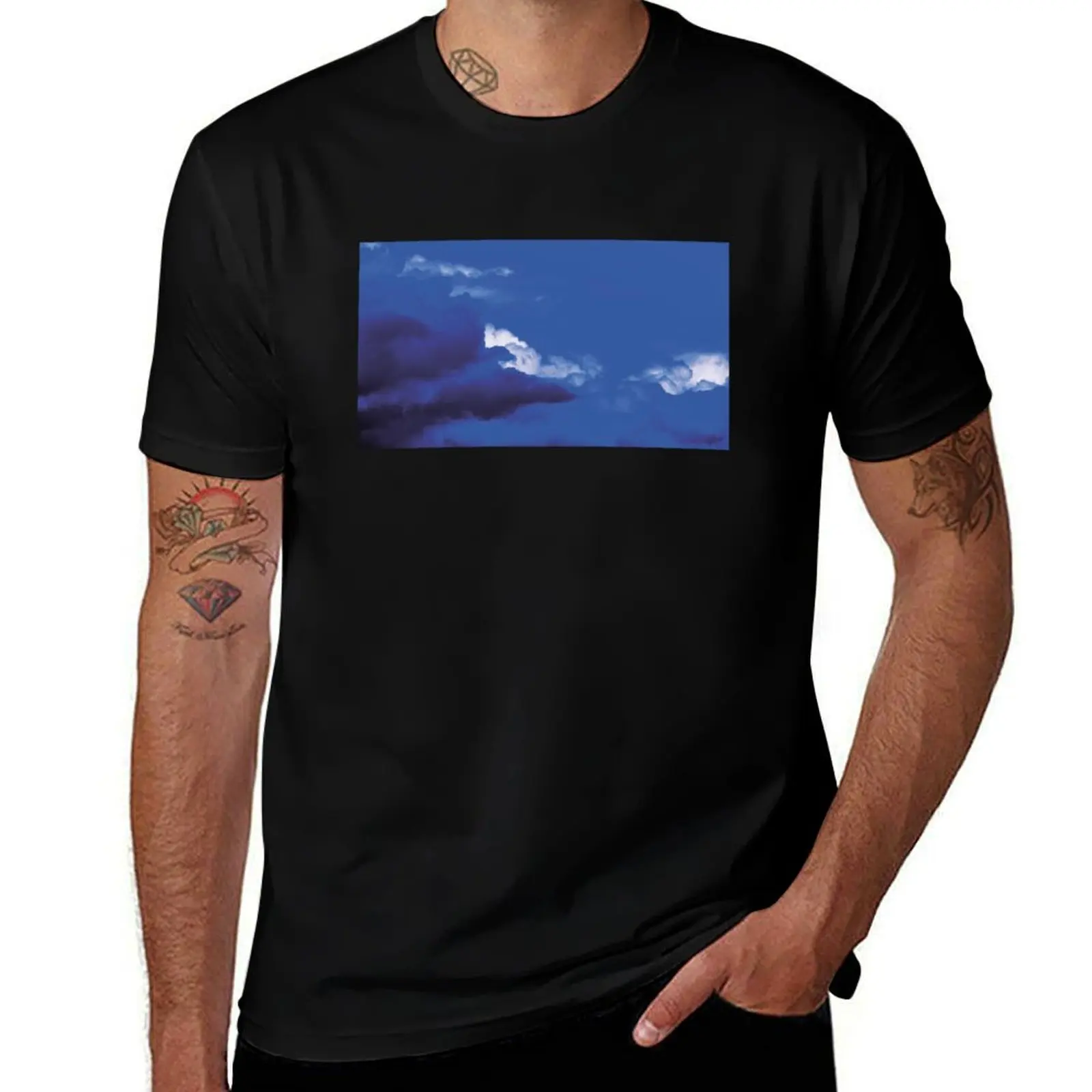 Sky over Munich 17th October 2014 - blue T-Shirt Basic Solid Color Short Sleeve Cotton Top T-Shirt