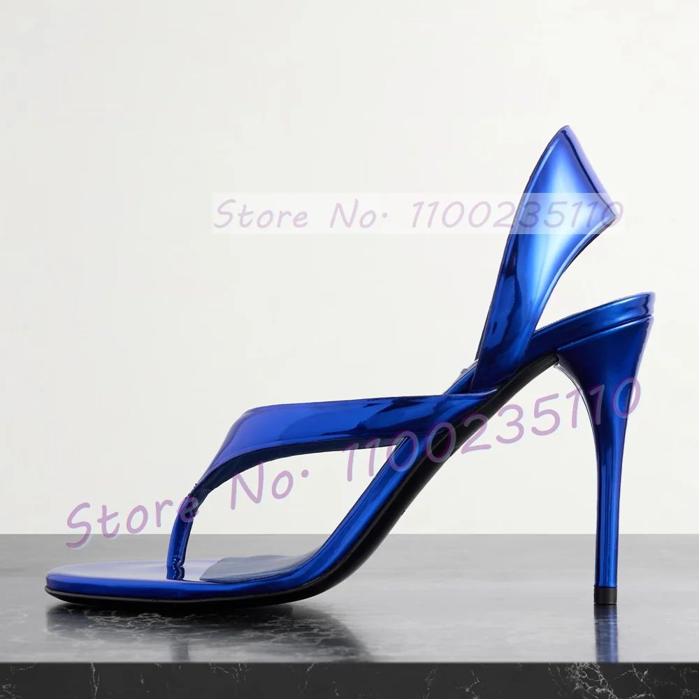 

Patent Leather Thong Sandals Women Trendy Luxury Ladies Back Strap Mirrored Shoes Ladies Party Stiletto T Strap High Heel Sandal