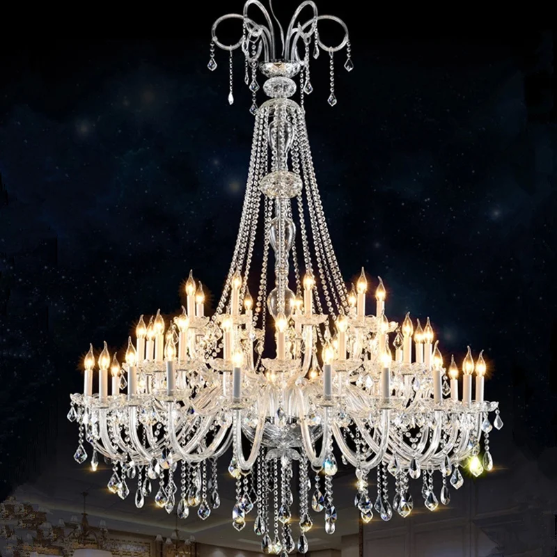 European-Style Long Crystal Chandelier for Living Room Ceiling Hotel Villa Hollow Duplex Staircase Decorative Lighting