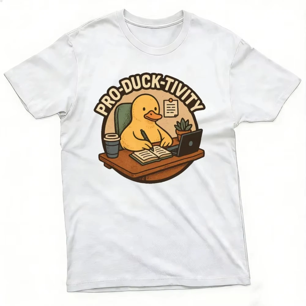 Pro-Duck-Tivity Funny Duck Working At Desk Office Humor Graphic T Shirt Men Casual Daily Wear Summer Short T Shirt