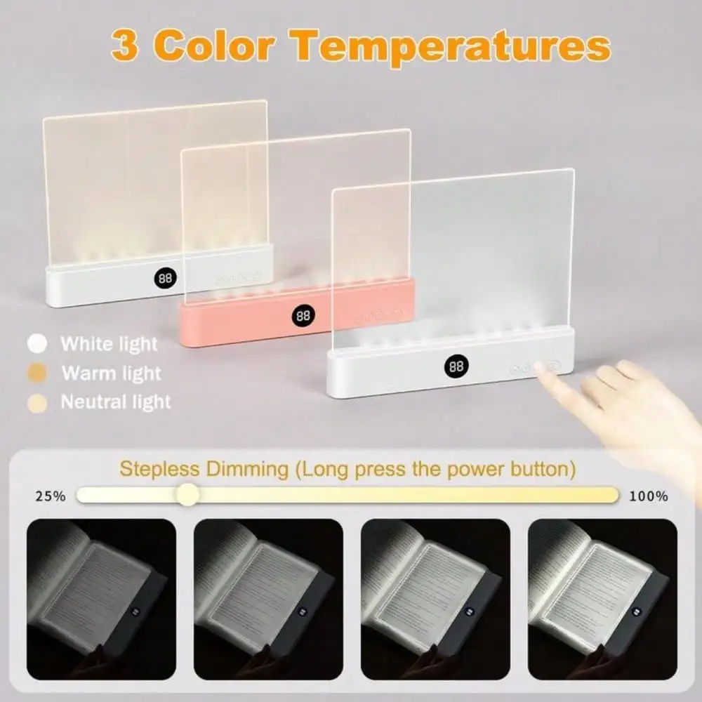 Luz de lectura, luz de lectura plana LED transparente recargable con temporizador, lámpara de panel regulable, luz de página completa para leer en la cama por la noche, regalos divertidos para lectores