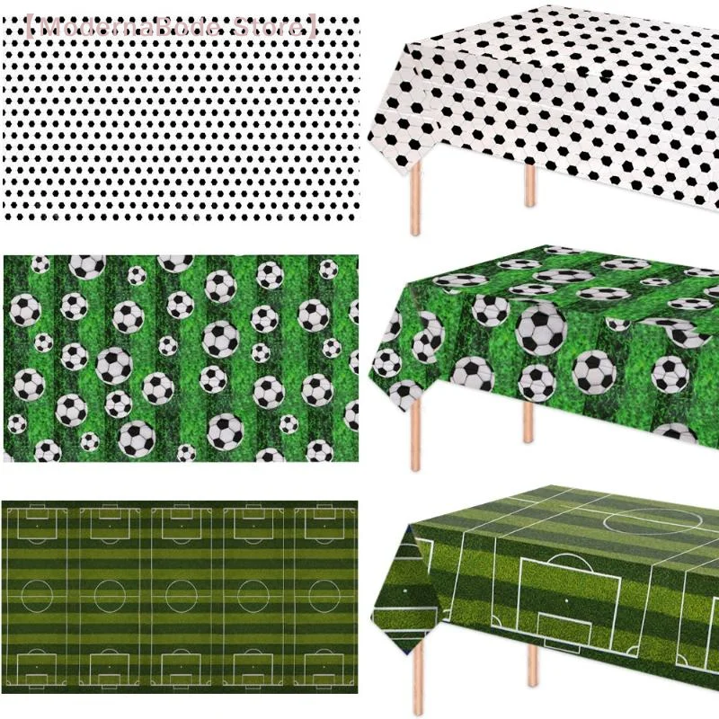 【M】Soccer Themed Green Disposable Tablecloth Football Field Striped Tablecloth Boys' Birthday Party Single Party Outdoor Event