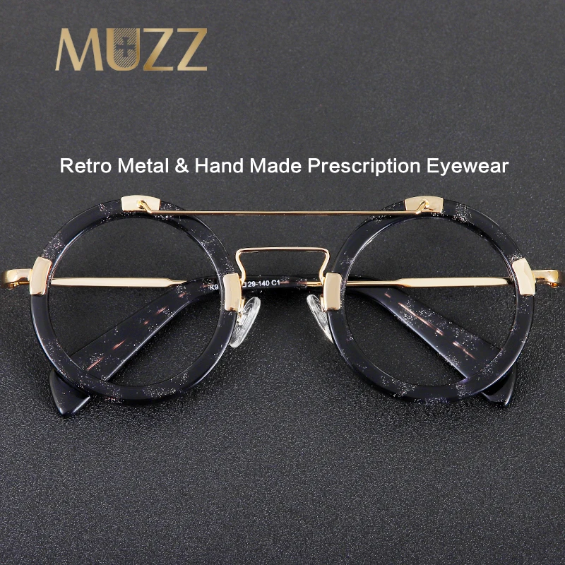 Vintage Round Acetate+Metal Eyeglasses Frame Men Prescription Myopia Optical Glasses Women 2024 New Korean Retro Luxury Eyewear