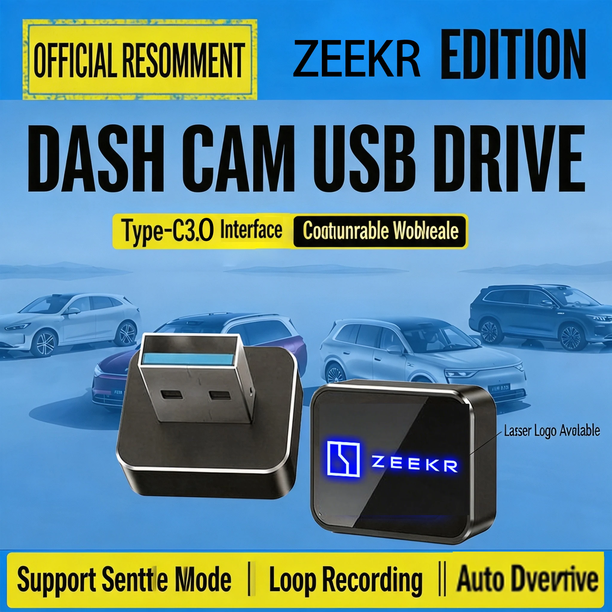 Fit For Zeekr 7X009/7 Car DVR U Disk Sentry Mode Vehicle Storage USB Tpye-c Flash Drive Illuminated Alloy Dash Cam / Sentry Mode