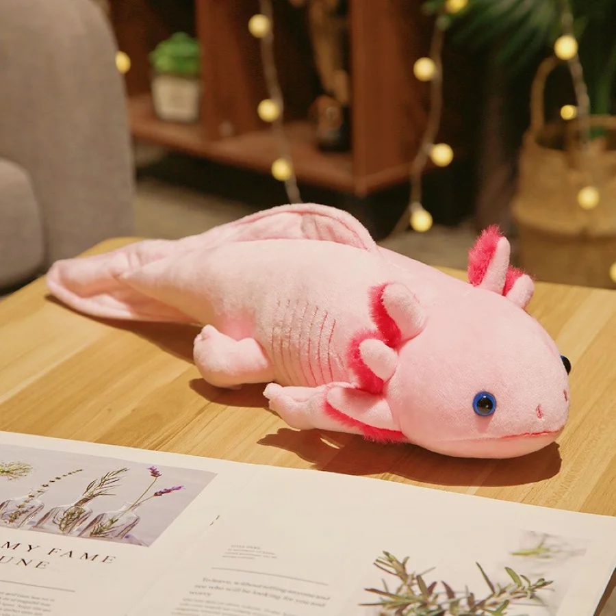 45cm Kawaii kolorowy Newt pluszowa zabawka nadziewane śliczne Axolotl Salamander rozmyte pluszowe ryby uspokajająca długa poduszka poduszka dla dzieci prezent
