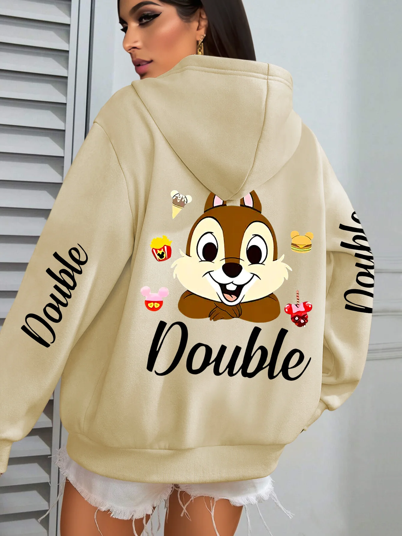 Disney Women's Chip Pattern Hoodie-Unisex Autumn and Winter Fleece Hooded Everyday Outdoors Hoodie for Any Occasion