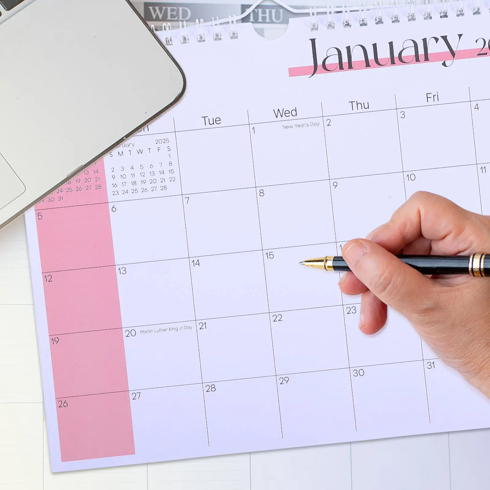 

2025 Hanging Calendar 12 Months Wall Calendar Elegant Design Monthly Planner Clear Marked English Dates for Home Office Schedule