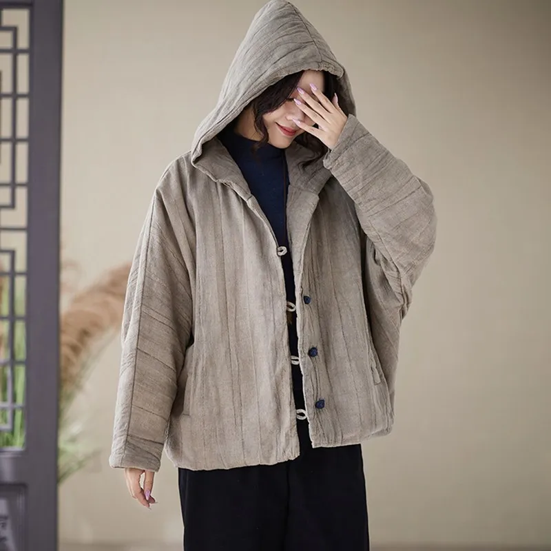 الخريف الشتاء خمر نمط فضفاض الإناث ملابس خارجية غير رسمية معاطف B2020 سميكة الدافئة جاكت مزود بغطاء للرأس المرأة جديد وصول 2025