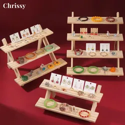 Wooden Earrings Jewelry Storage Stand Display DIY Organizer Ring Necklace Rack Ear Stud Holders Wood Base Props Wholesale Gifts