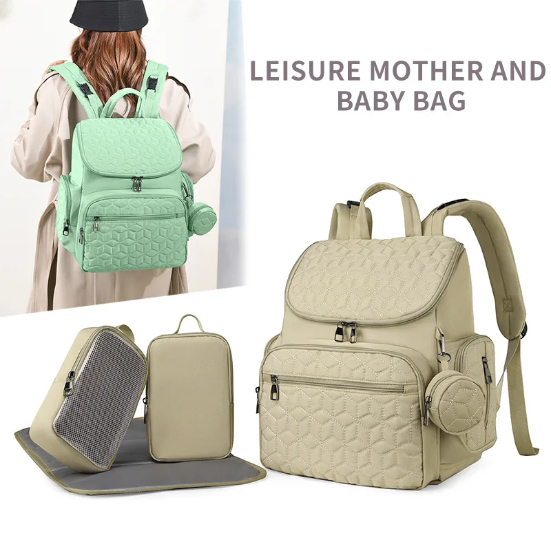 Five Pieces Multifunctional Mother Baby Bag For Travel 2026 New Fashion Mom Maternity Diaper Backpack Oxford Waterproof