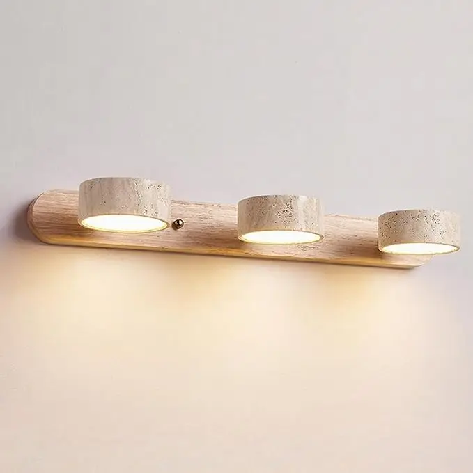 Travertine Duo Wall Light with 3 Travertine Stone Shades rotatable Light Bathroom Washtable Dressing Table Mirror Front Lamps