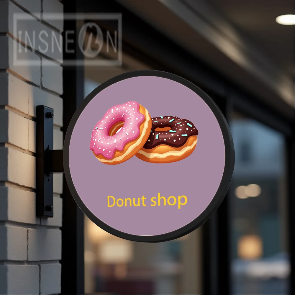 Custom Donut Shop Light Box Round Acrylic LED for Storefront Waterproof Double Sided Outdoor Business Signage Wall Mounted