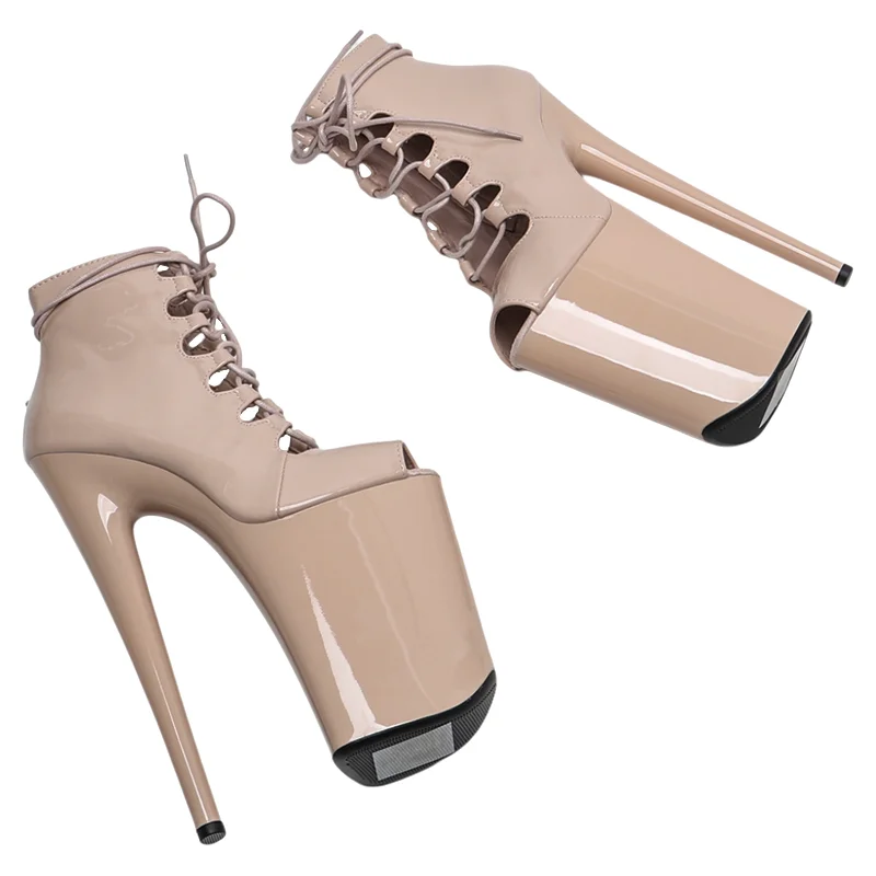 Leecabe  23CM/9inches  Patent PU  upper Trend fashion ankle boot High Heels party  stripper heel Pole Dance boots