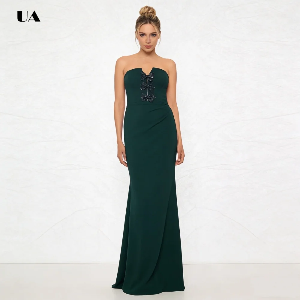 Vestido de fiesta de sirena sin tirantes con tres lazos de terciopelo, vestidos de noche Spendex sólidos para mujer, elegante vestido de fiesta personalizado