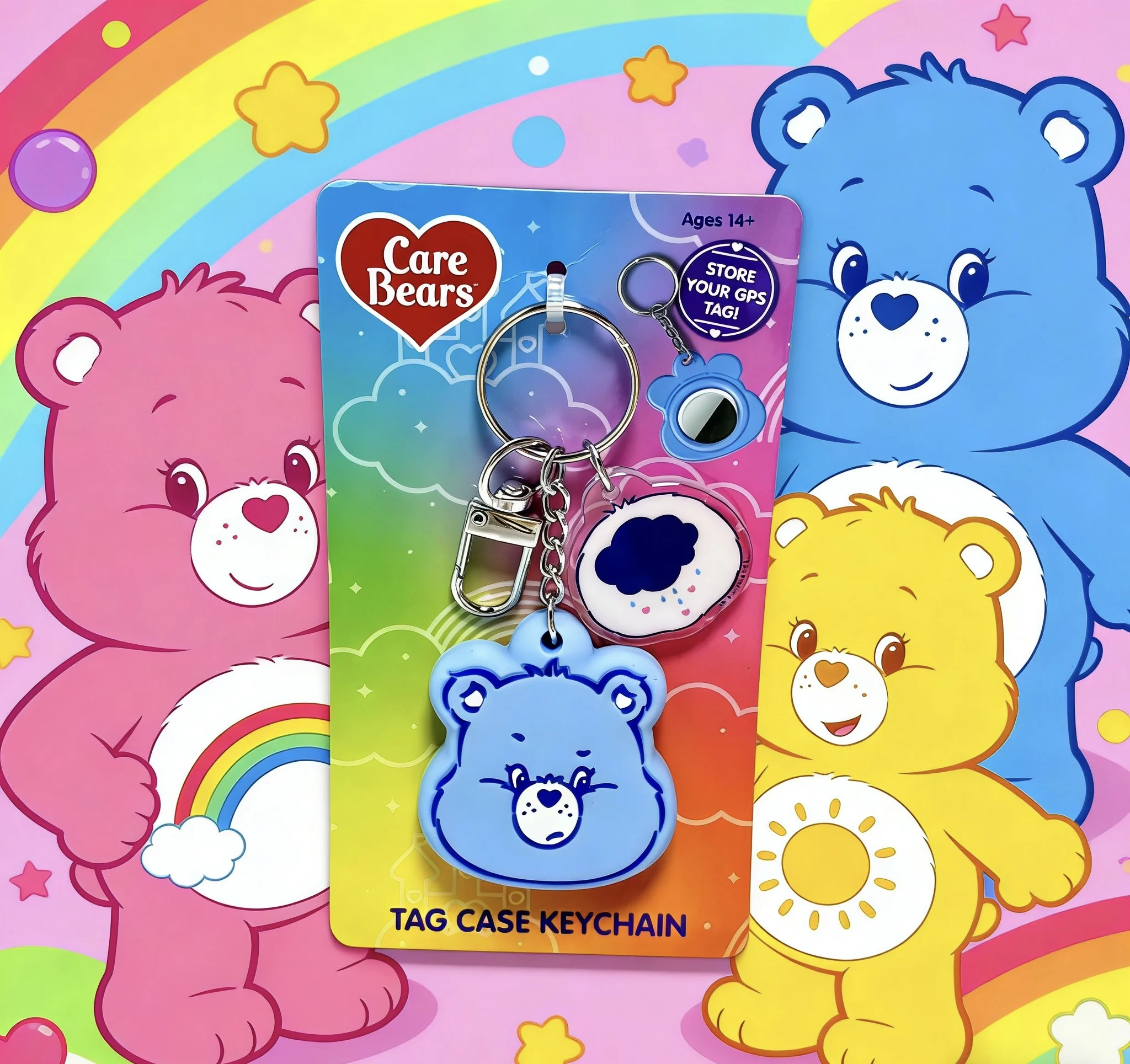 Care Bears Grumpy Bear Keychain – Cute Blue Bear Bag Charm with Rainy Cloud Accent