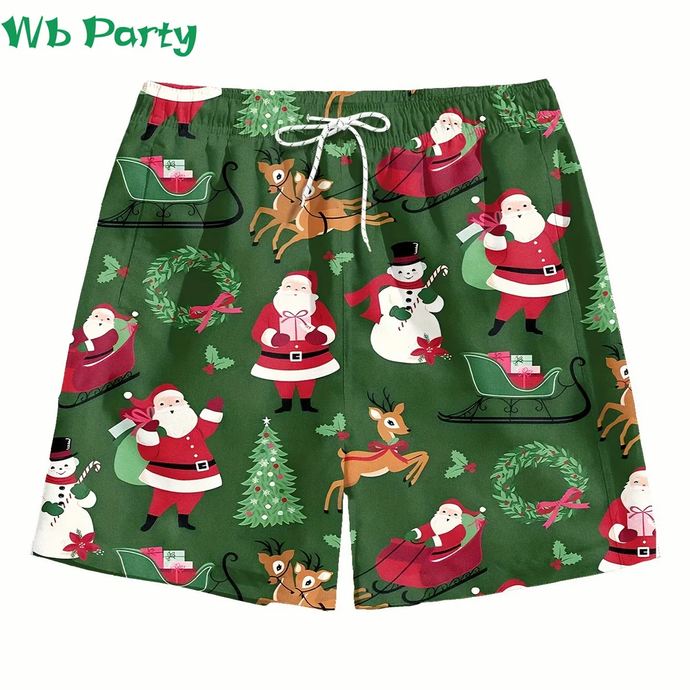 Christmas Short Fashion Summer Mens Shorts Drawstring Beach Shorts Casual Loose Sports Shorts Men Breathable Short Mens Pants