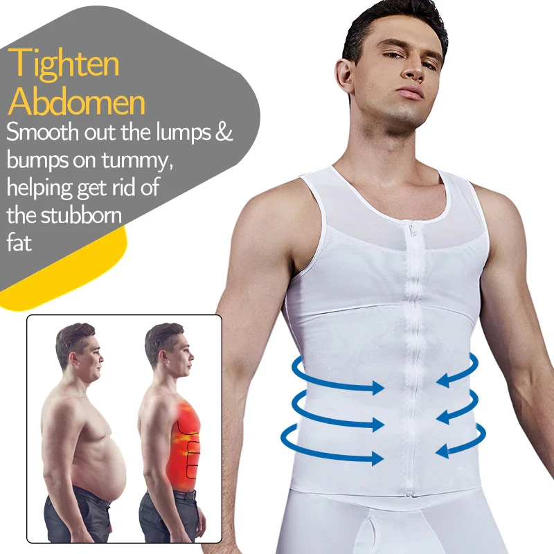 Zipper Front Compression Vest Men Shapewear Corset Body Shaper Tummy Slimmer Undershirt Underwear Top Abdomen Reducing