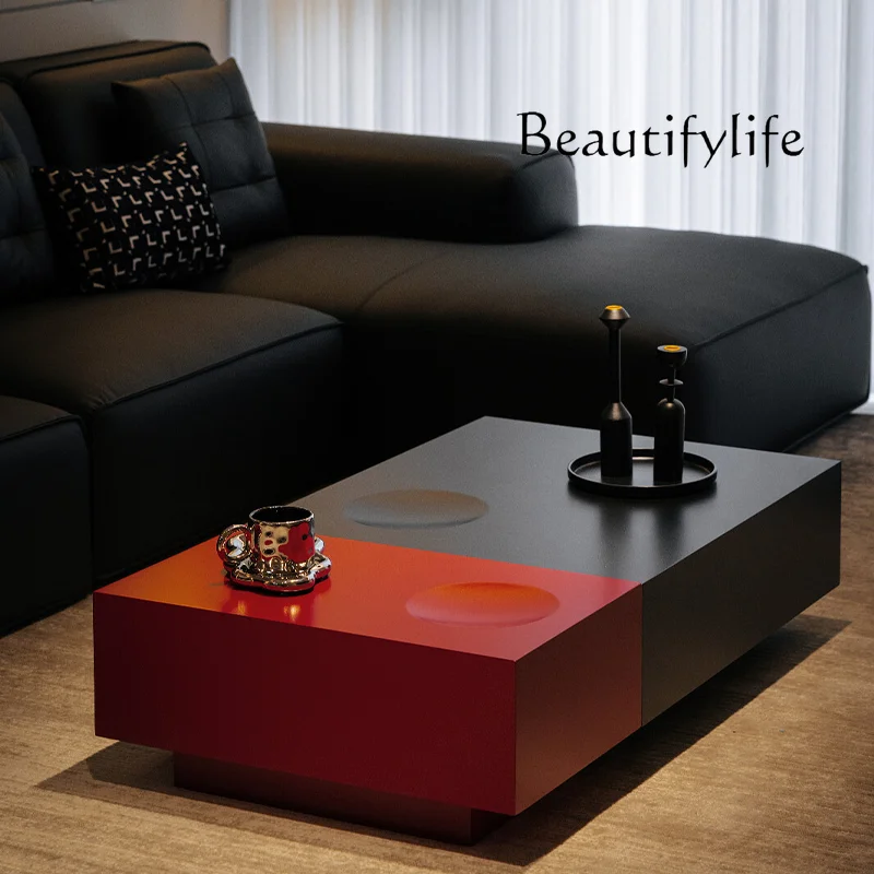 

Italian minimalist art coffee table living room high-end color matching combination coffee table tea table fashion black and red
