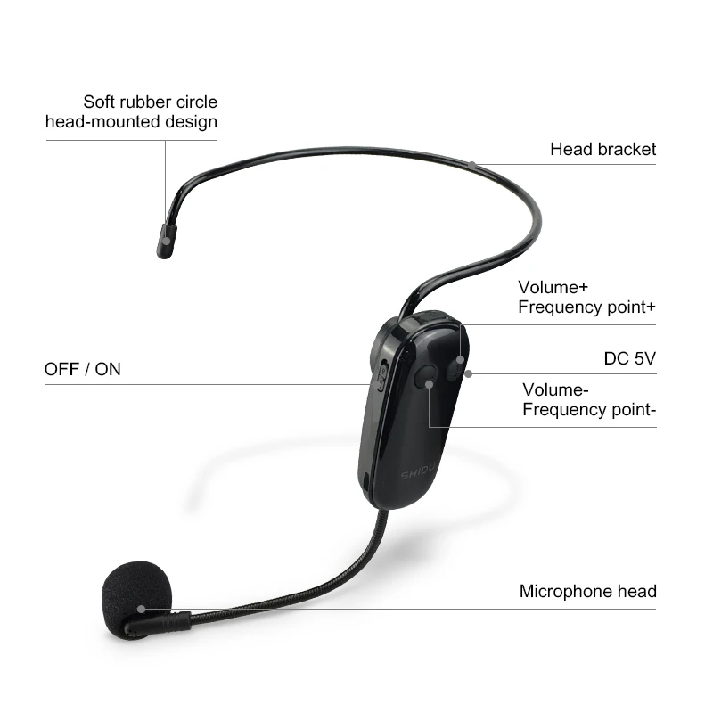 ميكروفون SHIDU U8 بتردد 650-690 ميجا هرتز لـ SHIDU S615 M800 S28 S611 M500 M1000 تردد 650-690 ميجا هرتز مضخم صوت لاسلكي