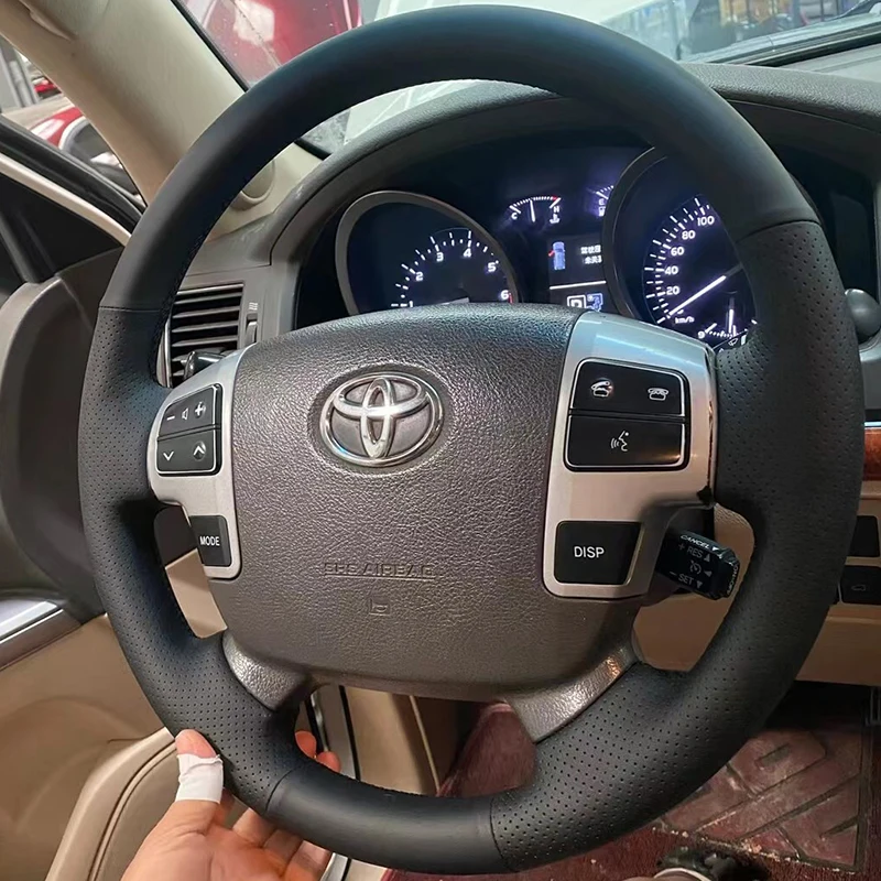 Hand-stitch Genuine Leather Peach Wood Color Car Steering Wheel Cover for Toyota Land Cruiser LC 2008-2015 Tundra 2007-2013