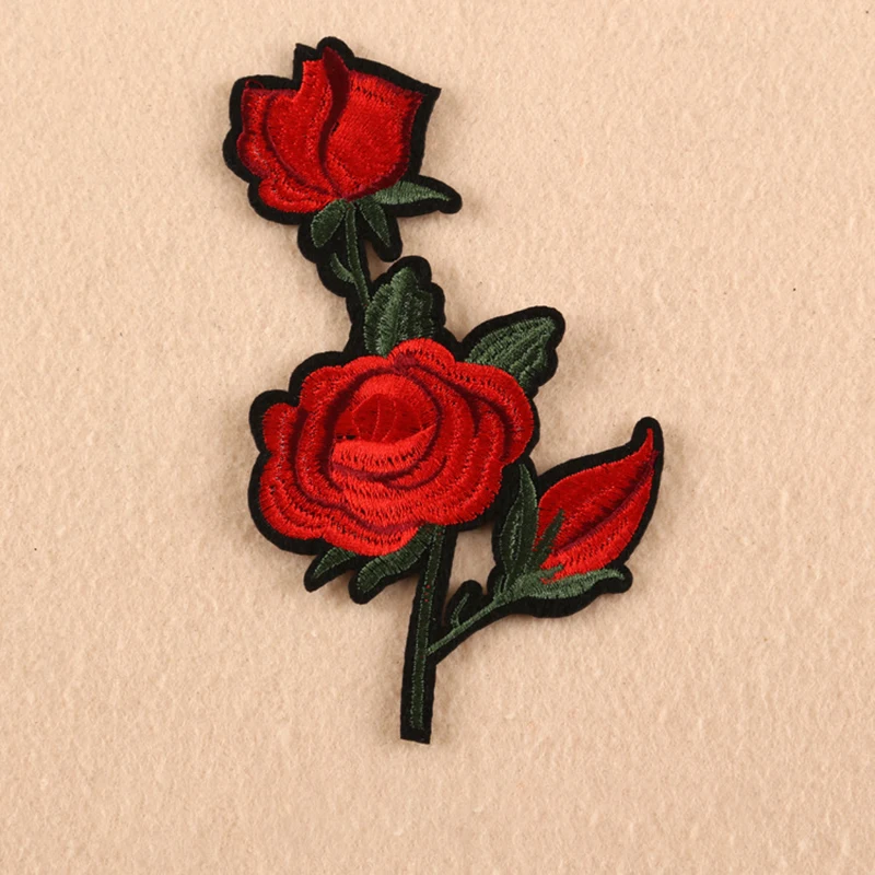 2PCS Retro Popular Handmade Patch Stickers Red rose DIY Embroidery Badge Cloth Stickers Iron patch Clothing Sewing Accessories