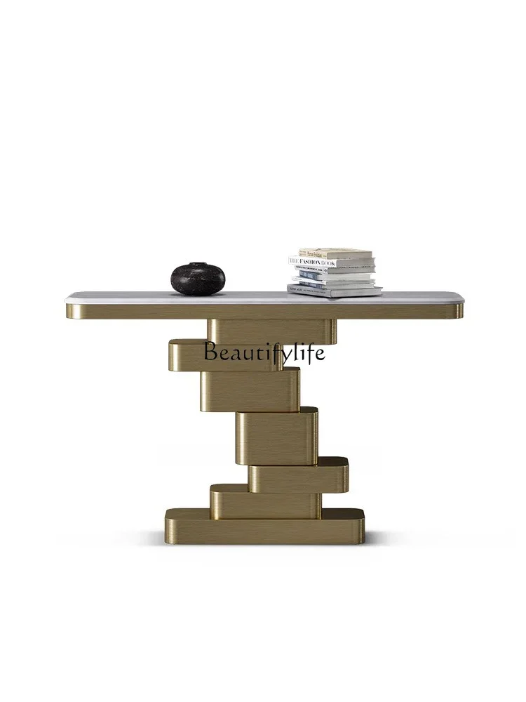 

Entrance table modern light luxury modern minimalist entrance aisle against the wall stainless steel