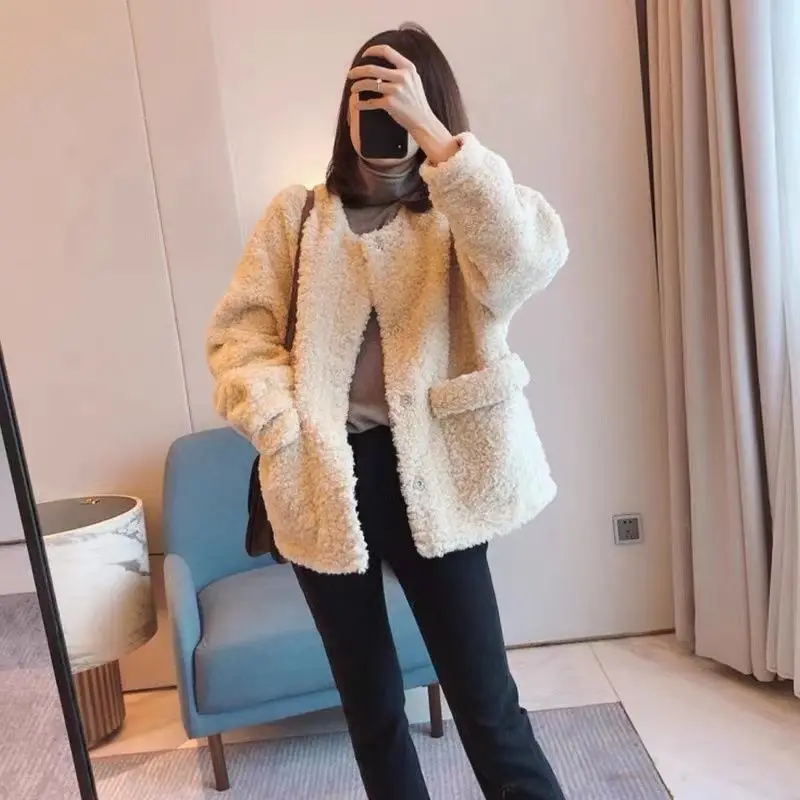 French Retro Gentle Style Short Style Small Fragrant Style New Lamb Wool Coat Women\'s Winter Trendy Versatile Women\'s Clothing