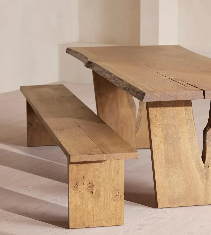 Modern wooden furniture with live edge panels, kitchen solid walnut dining table
