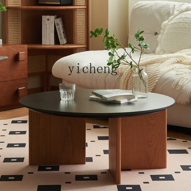 

ZC retro rock slab coffee table solid wood living room household round simple modern creative low table
