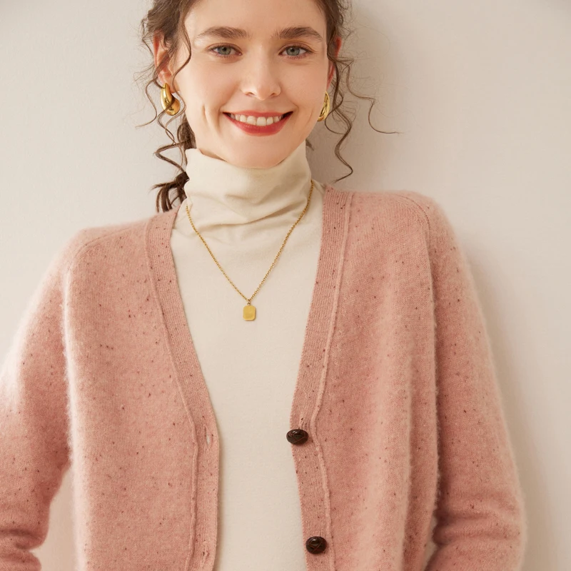 

"Luxury 100% Cashmere Women's Sweater V-Neck Cardigan Colorful Speckled Knitwear Soft Warm Winter Fall Pullover Casual Chic Tops