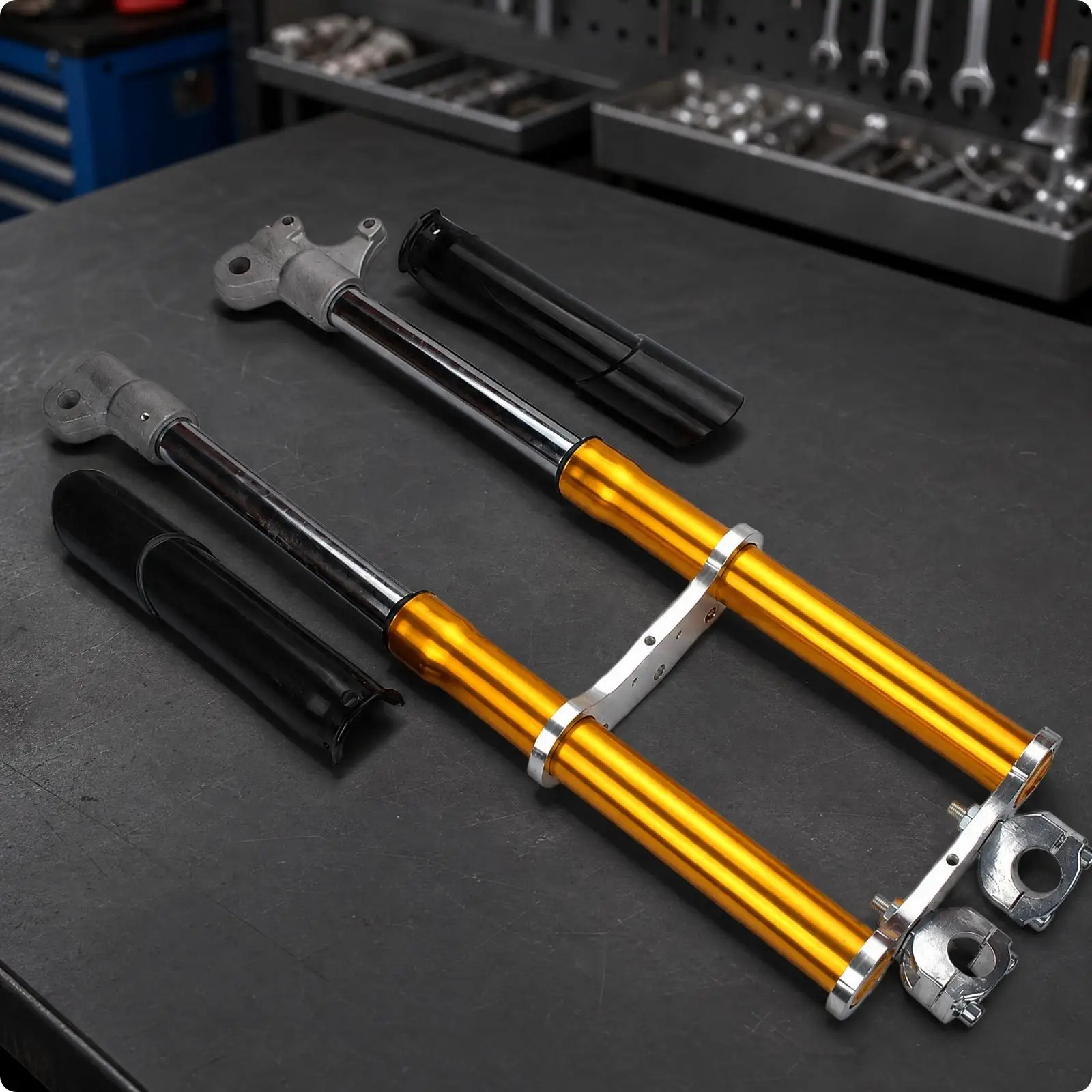 Inverted Fork Assembly with Brace Ready-to-Install 49cc Two-Stroke Motorcycle Forks Mini Dirt Bike Front Forks Compact