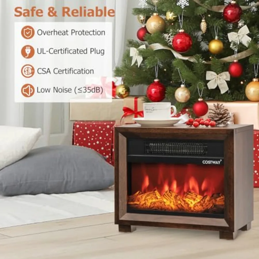 13-дюймовый небольшой электрический каминный обогреватель, мини-деревянная печь для камина с ярким эффектом пламени для внутреннего использования в гостиной и