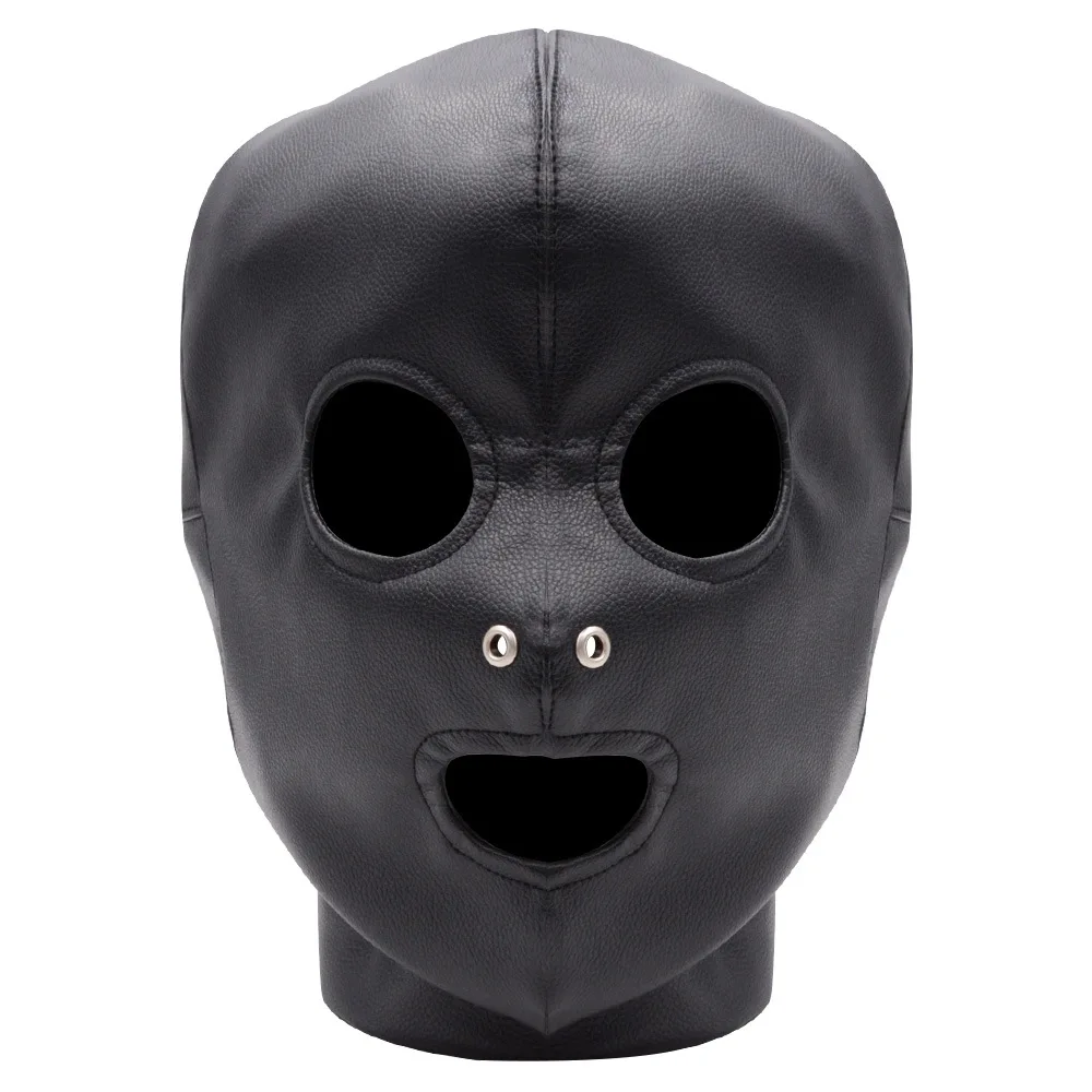 Sex Game Leather Mask Men Women Cosplay Face Mask Shiny Metallic Open Eyes and Mouth Headgear Full Face Mask Hood Role Play Cos