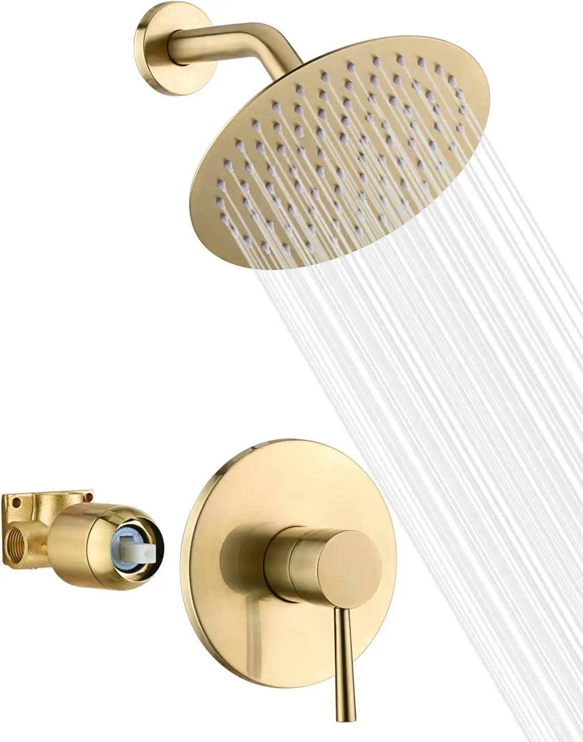 Brushed Gold Shower Faucet Set with 8-Inch Stainless Steel Rain Head and Solid Brass Valve