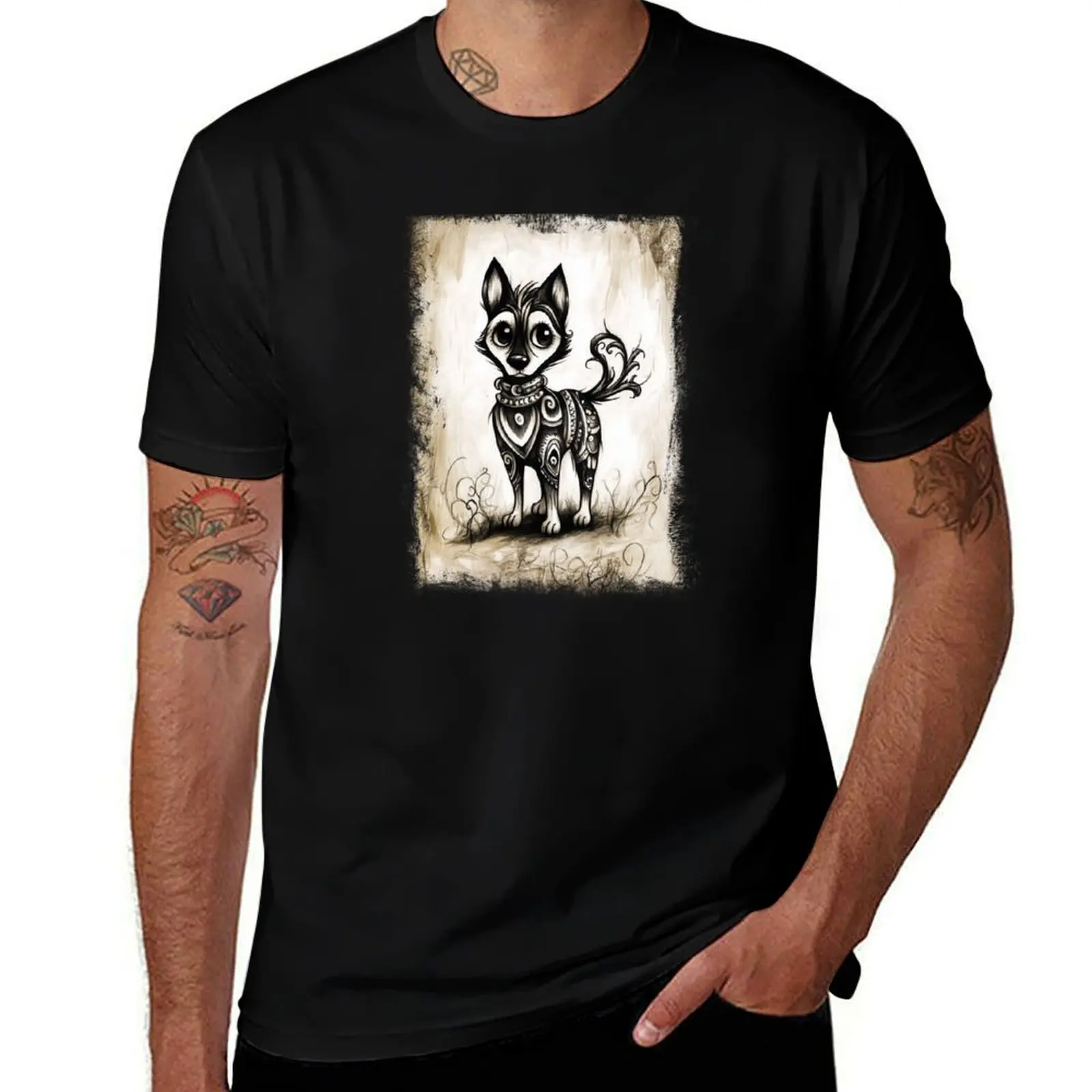 

Gothic Whimsy Husky Dog – Big-Eyed Fantasy Pup Illustration T-Shirt quick drying heavyweights mens white t shirts