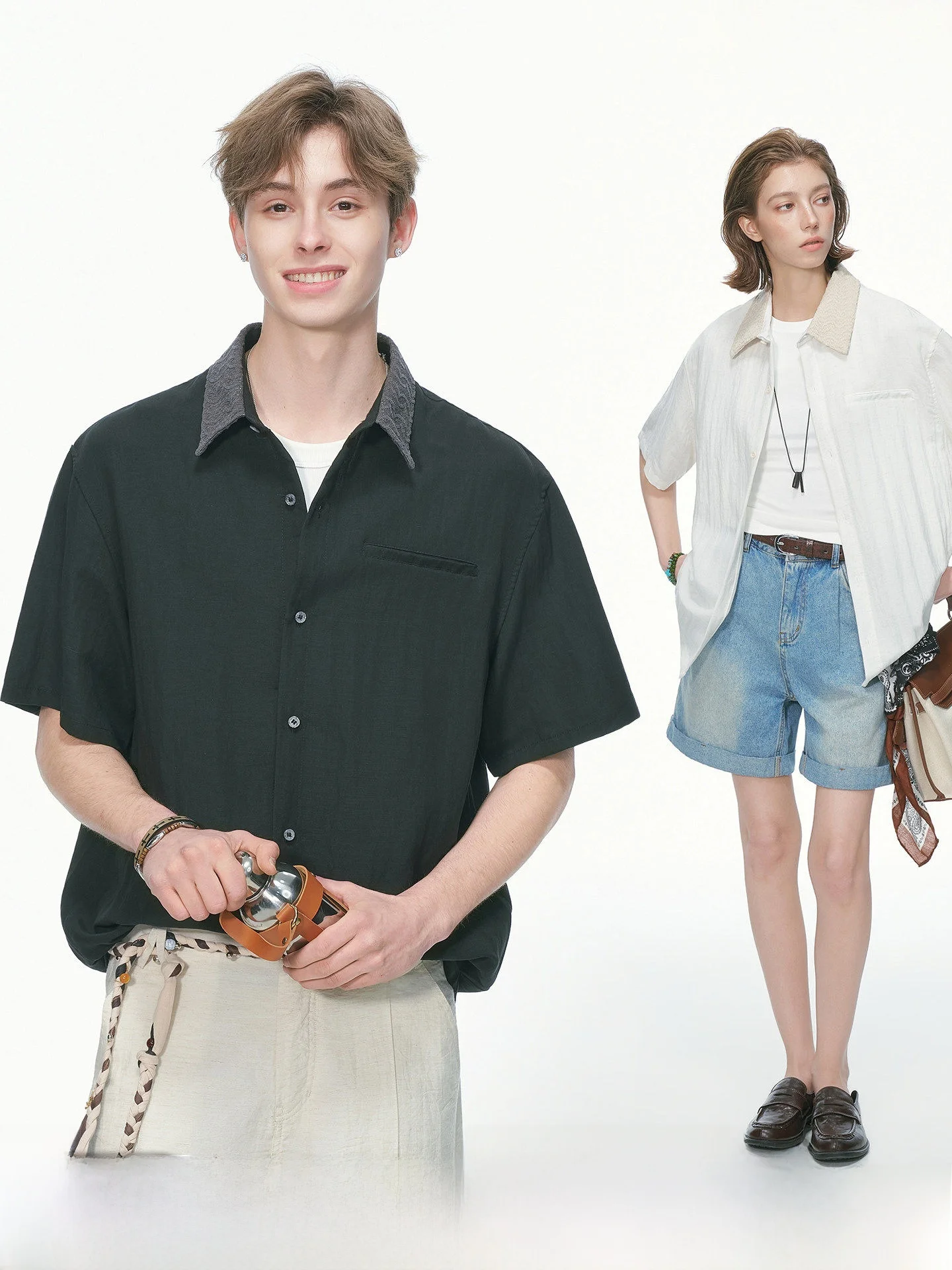 

Dream Made Unisex Linen Short Sleeve Shirt Towel Collar White Summer Casual Fashion Breathable Comfortable Youth Popular Shirt