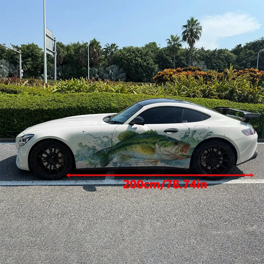 2pcs Leaping Bass Ink-Splatter Car Side Wraps, Self-Adhesive PVC Waterproof & Scratch-Resistant Stickers, Car Accessory Gift