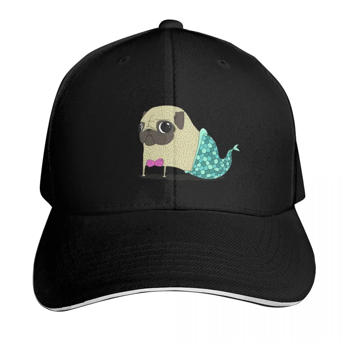Mermaid pug Baseball Cap Adjustable Buckle Closure Moisture Wicking Quick Dry Curved Brim Classic Fit