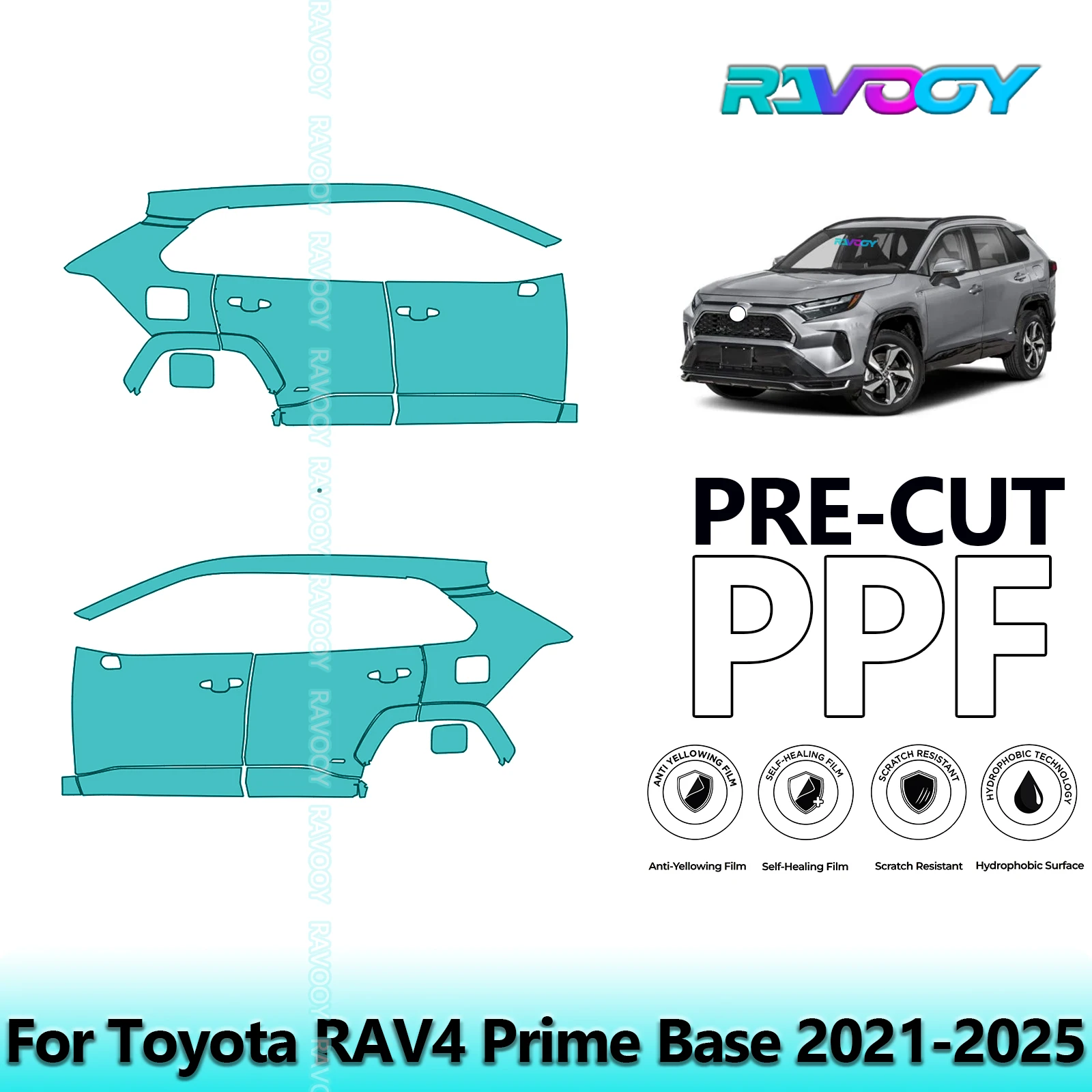 

For Toyota RAV4 Prime Base 2021-2025 8.5mil Clear Matte Pre-Cut PPF Door & A/B Pillar Kit TPU Paint Protection Film Set
