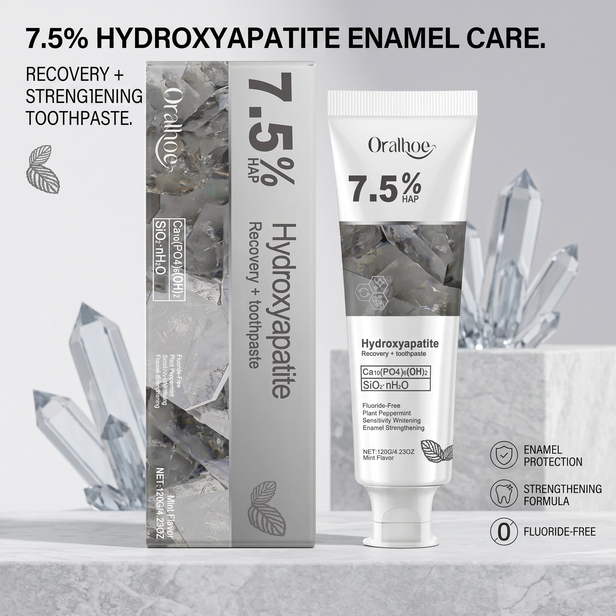 Oralhoe 7,5% Hydroxyapatit Zahnpasta 120g Reinigt Flecken und Plaque Repariert Zahnschmelz Erfrischt den Atem Mundpflege – Detail 6