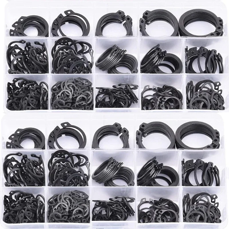 500pcs Washers Assortment Kit Set M4-M28 Black 65mn Steel Retaining Clip Snap Ring C Type External Circlip for Bearing Shaft