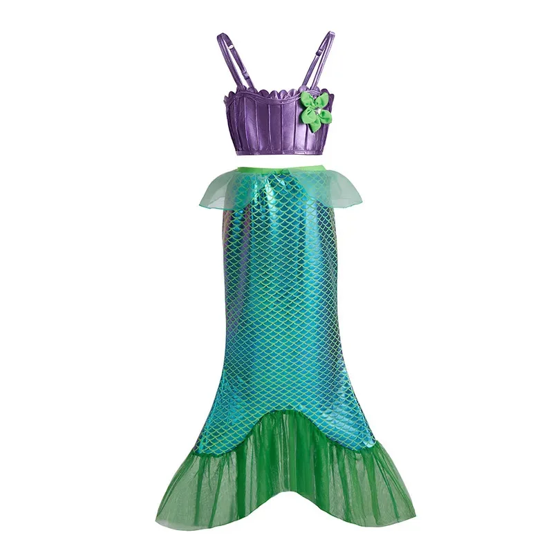 

Летний пляжный вечерние забавный купальник, бикини для девочек, косплей принцессы, комплект из трех предметов, топ, трусы и платье с хвостом + аксессуары
