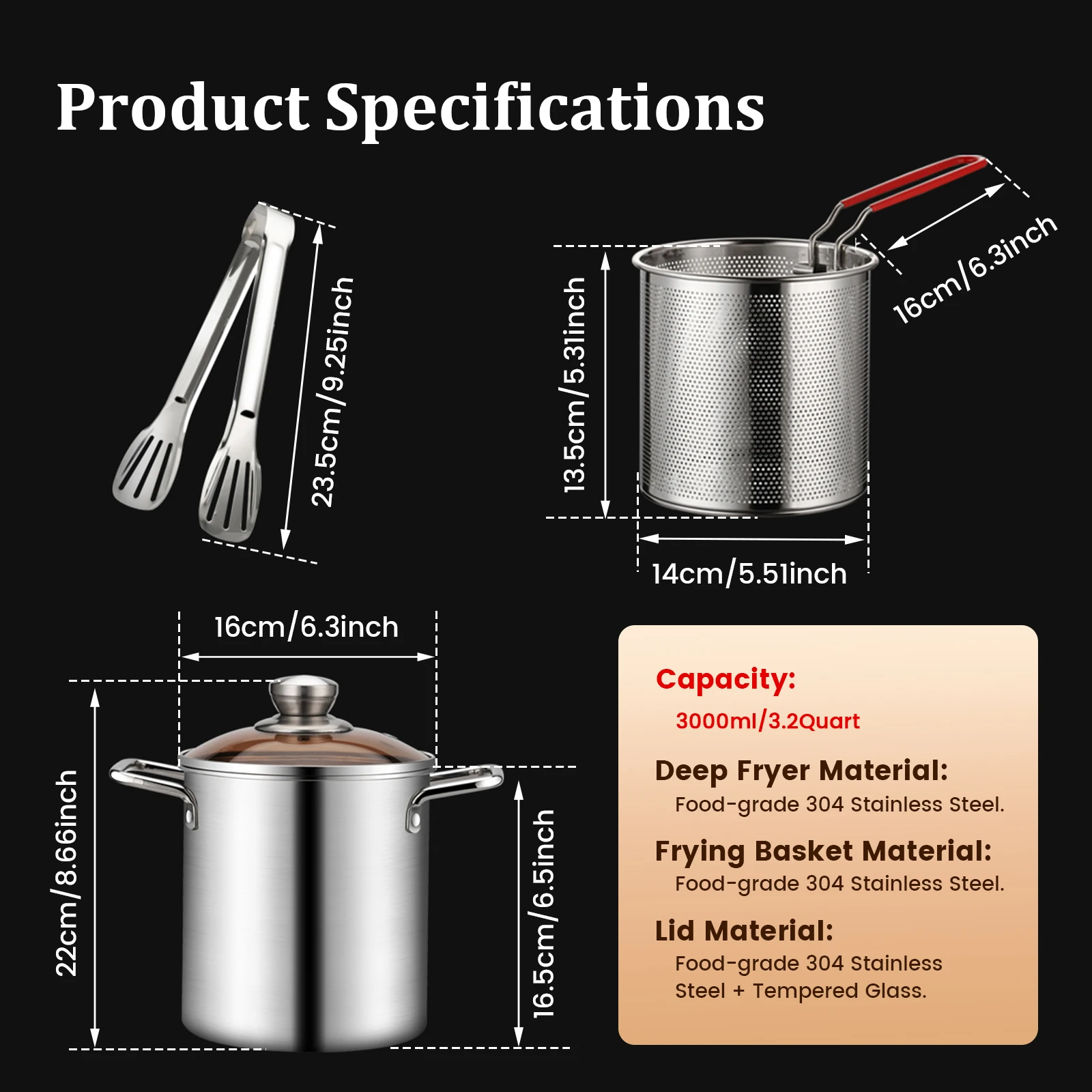 Stainless Steel Deep Fryer Pot Japanese Tempura Small Deep Frying Pan With Strainer Basket for French Fries Chicken Kitchen Tool