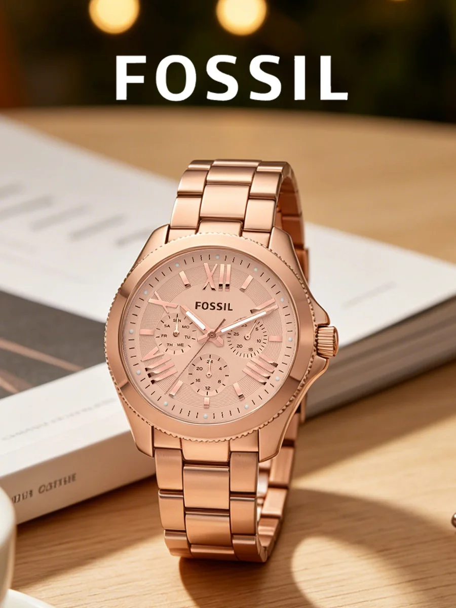 Fossil Women’s Cecile Analog Watch, Rose Gold Stainless Steel Bracelet Rose Gold Chronograph Dial AM4511